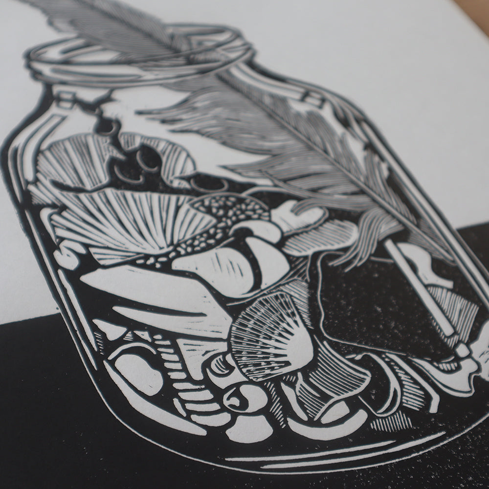 'Jar of Treasures' Linocut Print