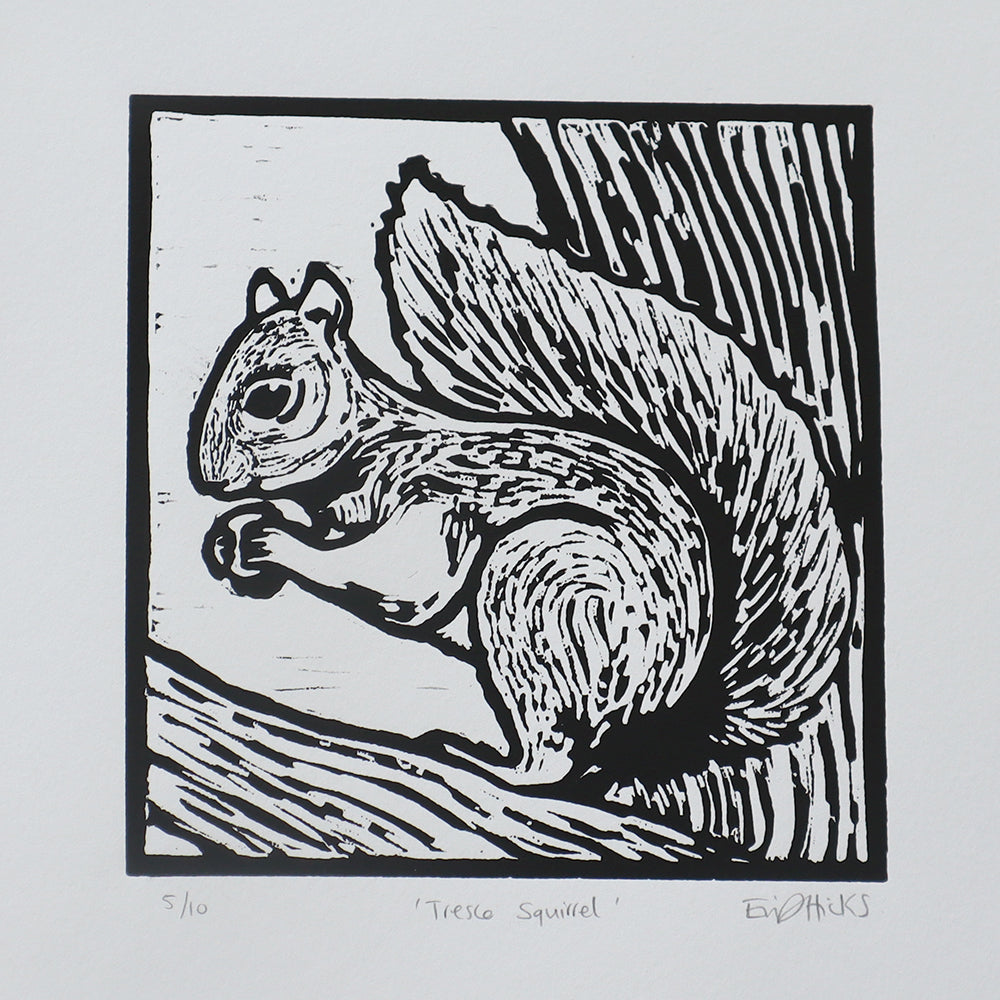 'Tresco Squirrel' Linocut Print