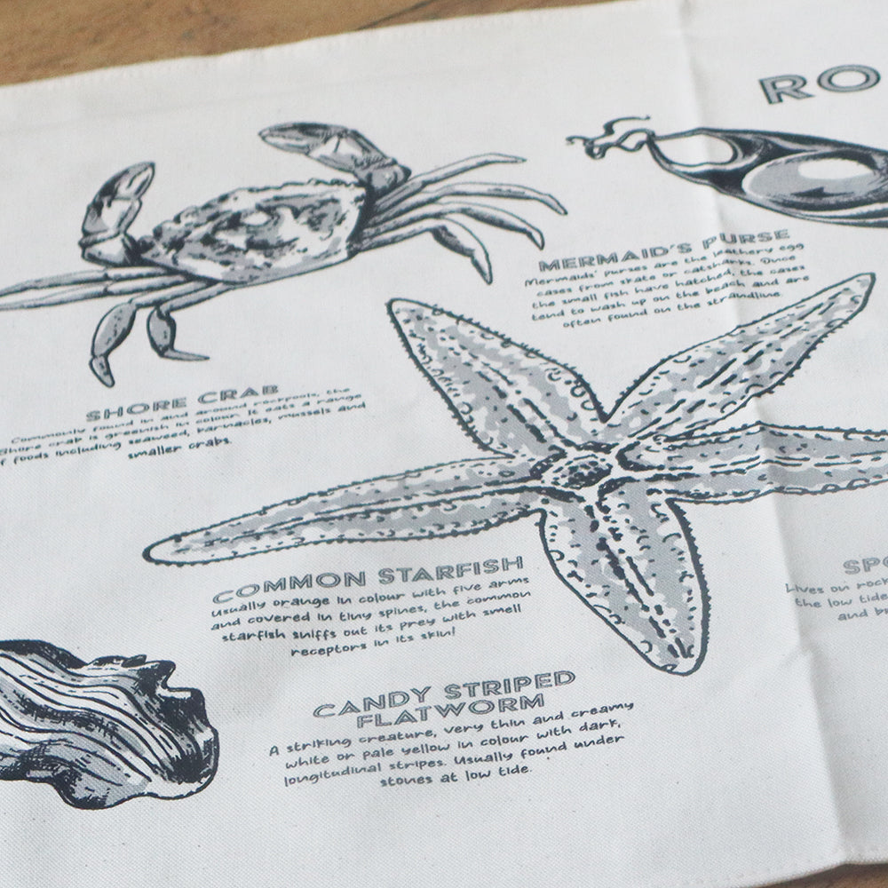 Scilly 'Rockpool Finds' Tea Towel