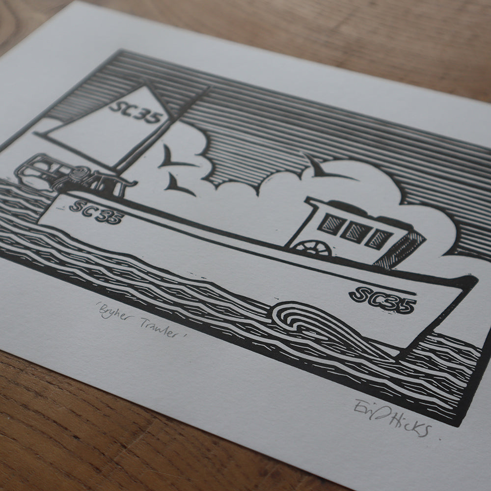 'Bryher Trawler' Linocut Print