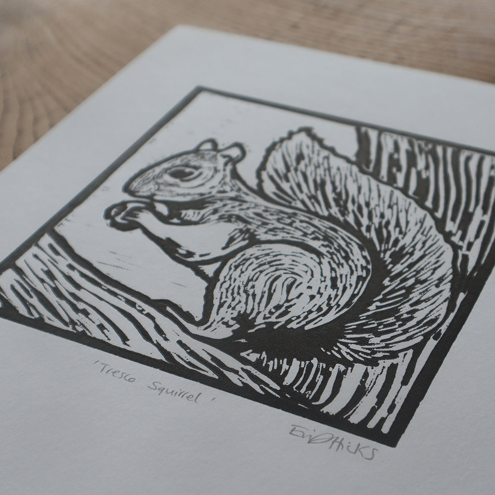 'Tresco Squirrel' Linocut Print